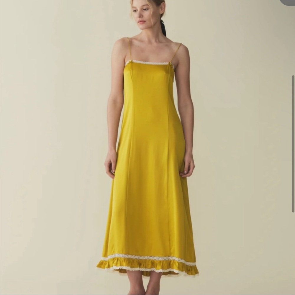 Doen Golden Yellow Slip Maxi Dress with Lace Trim